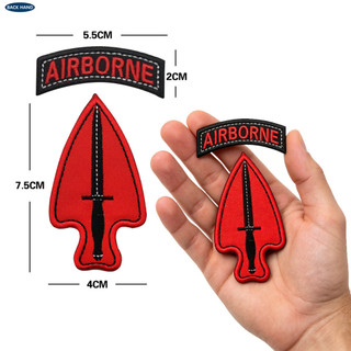 AIRBORNE bordado preto vermelho clássico em forma de pêssego espada relâmpago tático acessórios de bagagem crachá adesiv