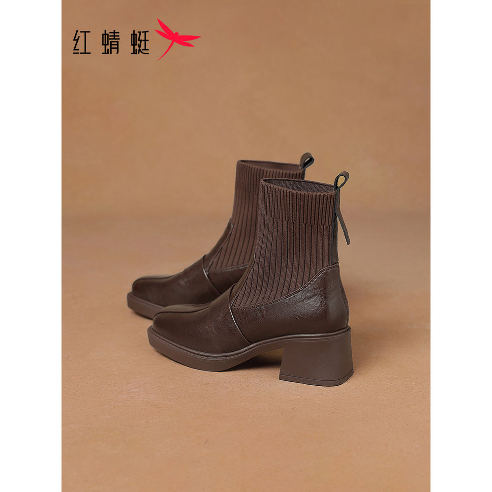 Red Dragonfly Salto Alto Botas Curtas Femininas 2026 Novo Estilo Sapatos de Outono Sapatos Femininos Botas Femininas Bot