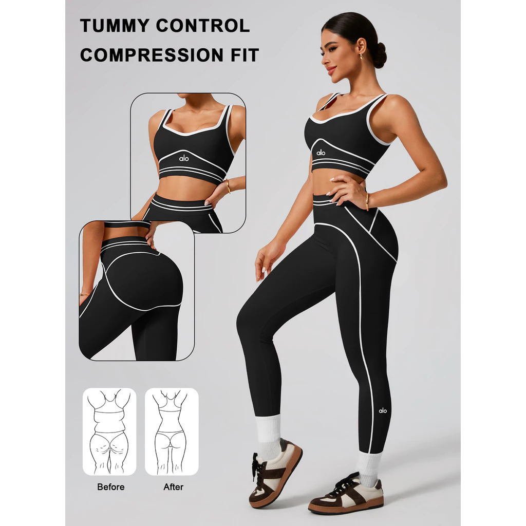 Conjunto feminino rosa, moda casual, roupa esportiva sem costura, sutiã de yoga e leggings. ATHO — imagem 1