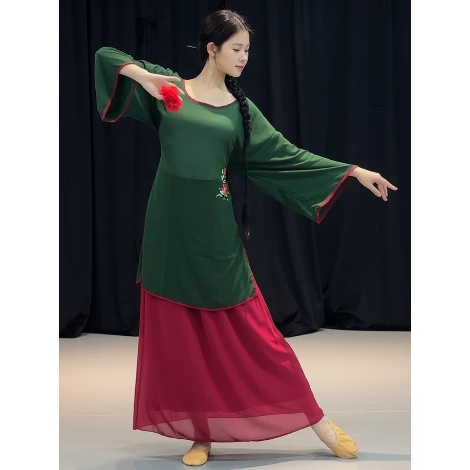 Roupas de dança clássica roupas de gaze de ritmo feminino novo estilo chinês bordado solto camisa longa Hanfu roupas de