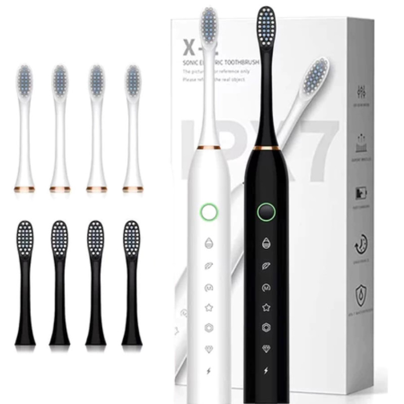 Kit 2 Escovas Elétricas Sônicas IPX7 7 Modos Recarregável USB + Refis Grátis – Limpeza Profissional