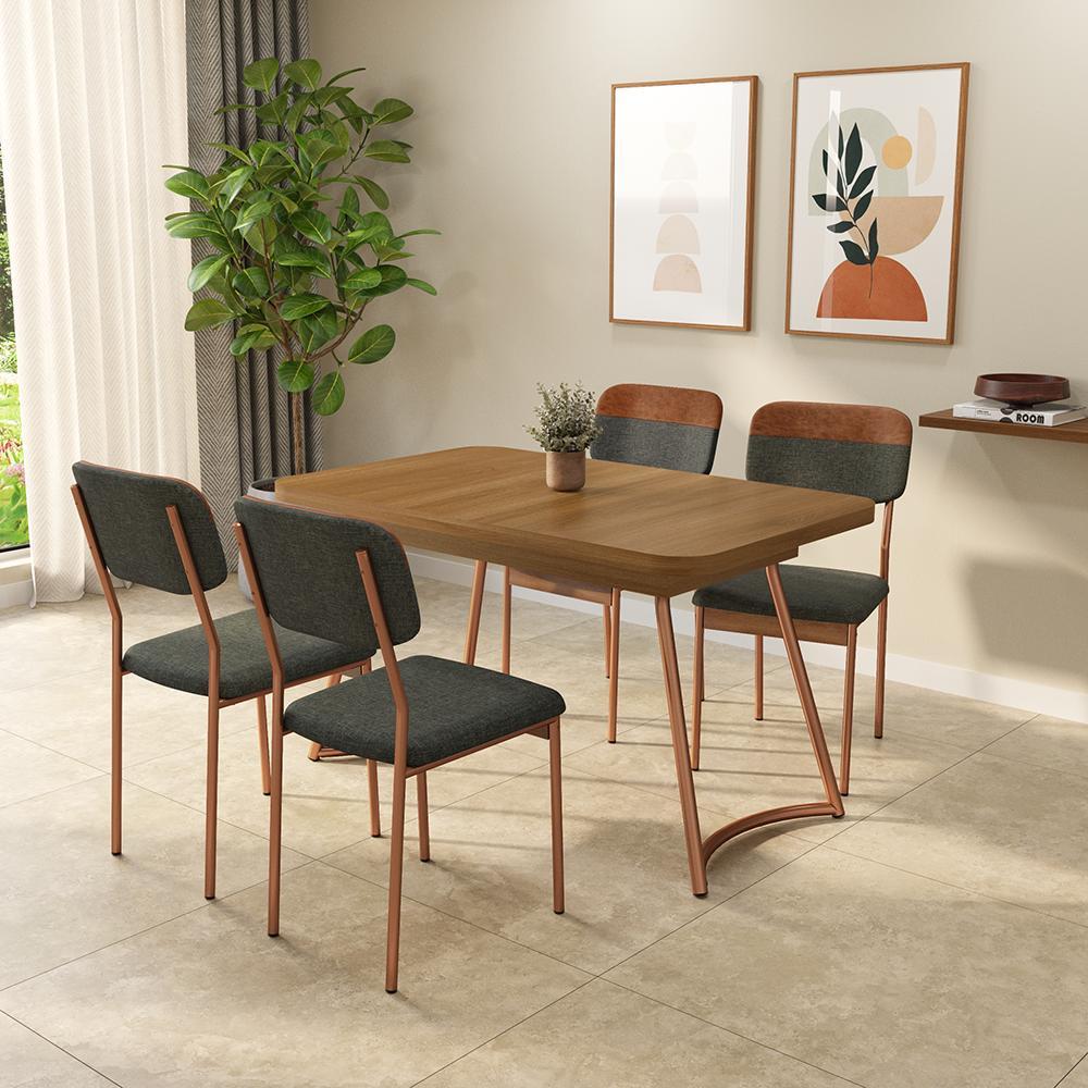 Conjunto Sala de Jantar 4 Cadeiras Cannes Carraro Nogal Rosê
