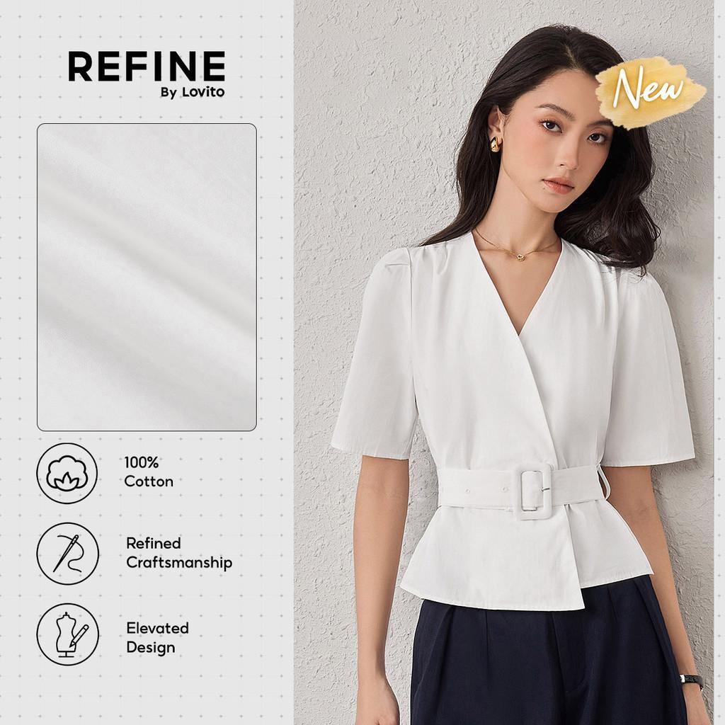 (New Arrival) (Refine by Lovito) Blusa Social Algodão Com Cinto Confortável Esti