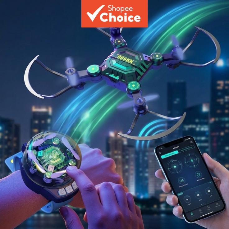 Relógio de Pulso Controlado Mini Drone Dobrável Portátil Quadricóptero RC Brinquedo Seguro de Voo para Crianças Presente
