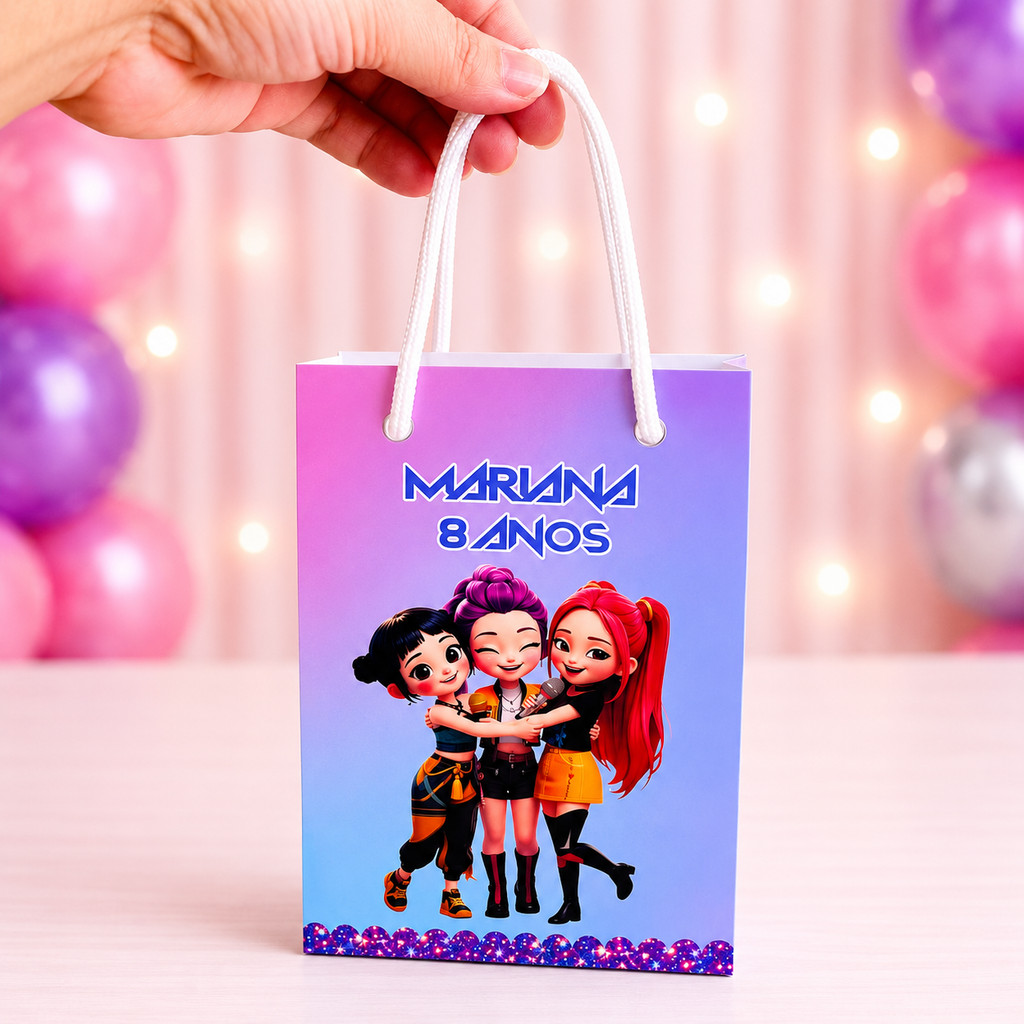 Sacolinha Guerreiras Kpop Personalizada / Lembrancinha de Festa Guerreiras Kpop /Aniversário /Festa infantil