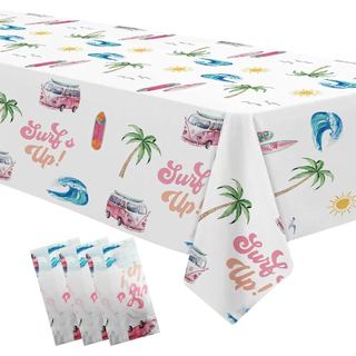 APOWBLS Surf's Up Party Decorations Tablecloth Girls - Disposable Pink Surf Birthday Party Supplies Table Cover, Summer 