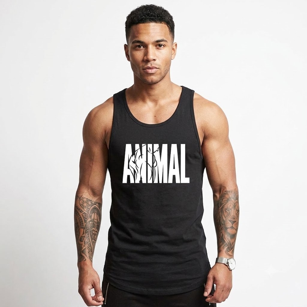 Regata Masculina Cavada Nadador Animal Fitness Camiseta Academia Treino