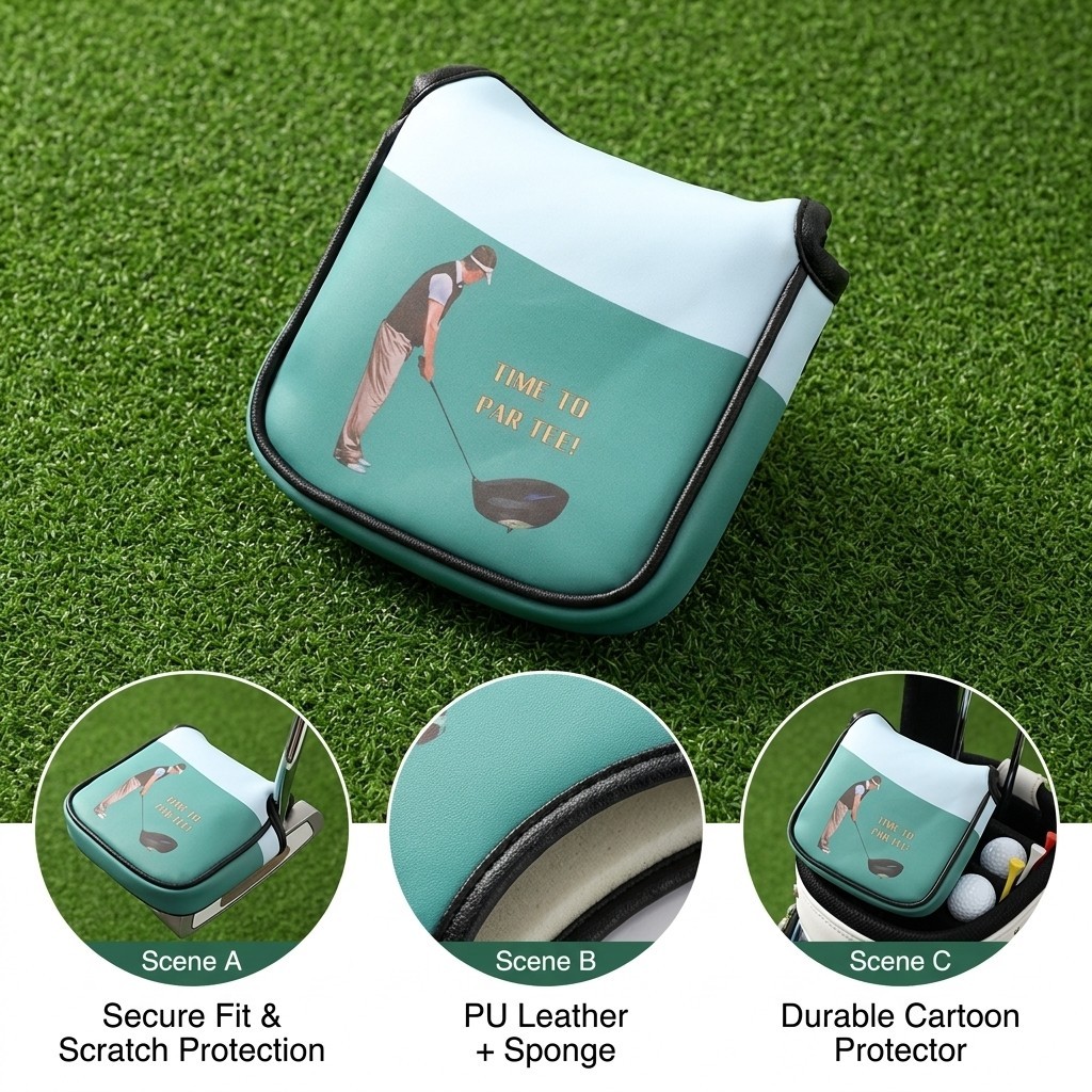 Couro PU Cartoon Golf Putter Headcover Design Quadrado Protetor De Clube Durável