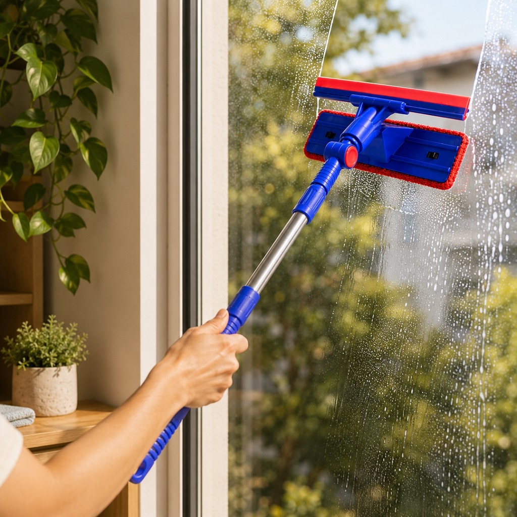 Rodo Limpa Vidros 2 Em 1 Extensível Articulado 360° Com Esponja Para Janelas Espelhos E Azulejos — imagem 2 de 2