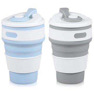 Conjunto de 2 Copos de Café Dobráveis Reutilizáveis – Caneca de Viagem à Prova de Vazamentos de 12oz, Dobrável e Portáti