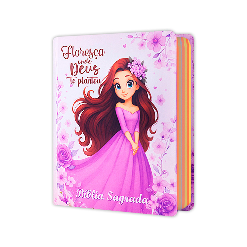 Bíblia Sagrada Nova Versão Almeida Atualizada 2025 Capa Dura Feminina - Floresça Lilás - Fácil Leitura