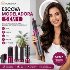 Escova Secadora 5 em 1 Multifuncional – Secador, Modelador, Pente e Volumizador Profissional 110V/220V