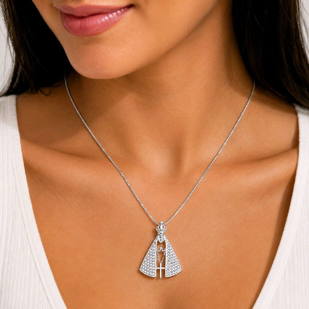 colar corrente nossa senhora aparecida folheado ao ouro 18k e prata 925