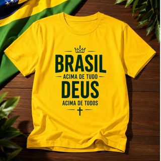 Camiseta Brasil  Deus Acima de Todos Unissex Fé Camiseta Amarela  Adulto Juvenil Estilo Casual2026