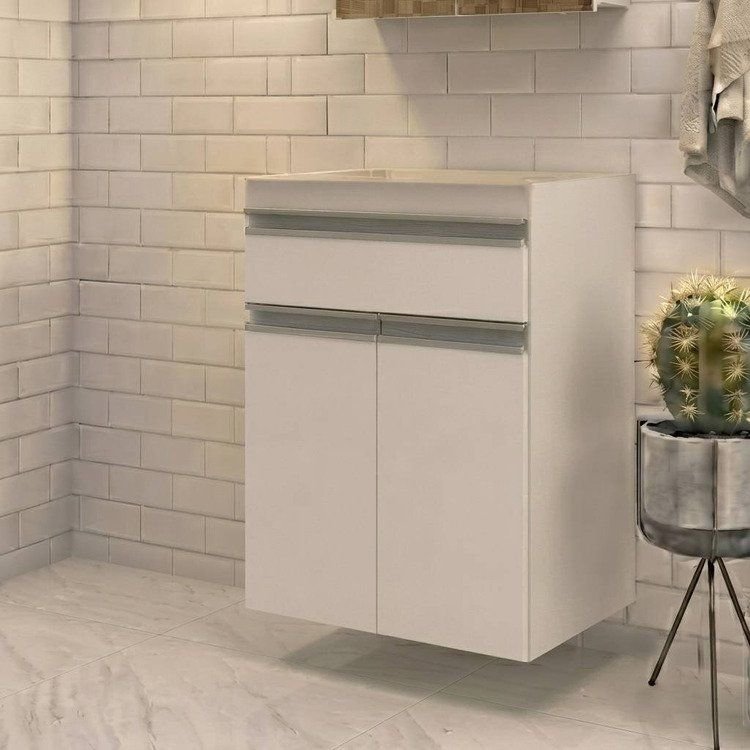 Gabinete de Banheiro 50cm sem Cuba/Lavatório Ref 501 Branco Branco