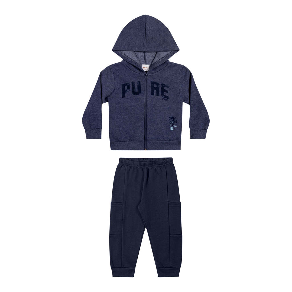 Conjunto Infantil Menino Moletom Com Bolsos Elian Azul
