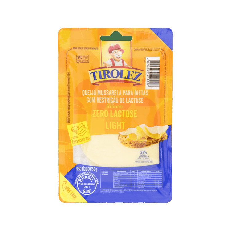 Tirolez Queijo mussarela fatiado light zero lactose 150g