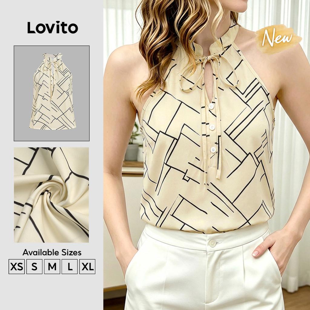 (New Arrival)Lovito Top Boho Feminino com Padrão Floral e Amarração Recorte e Es