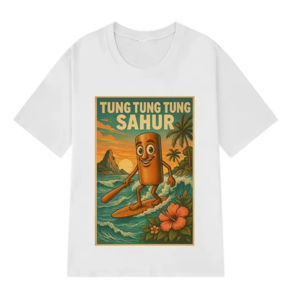 Camiseta Feminina 100% Algodão Respirável Com Ilustração Retrô De Praia E Personagem Divertido Para Lazer Com Amigas 