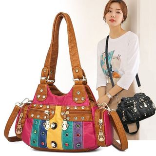 New genuine soft leather women's handbag, crossbody bag, shoulder bag with rhinestones, high-end women's handbag for goi