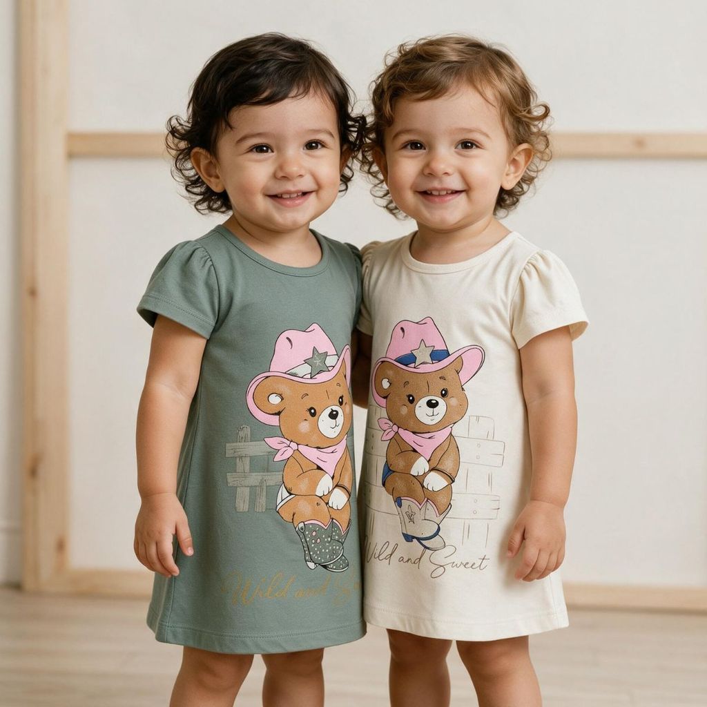 Kit Vestido Infantil Menina Feminina Roupa Vestidinho Estampado Manga Curta Moda Casual Kids Passeio