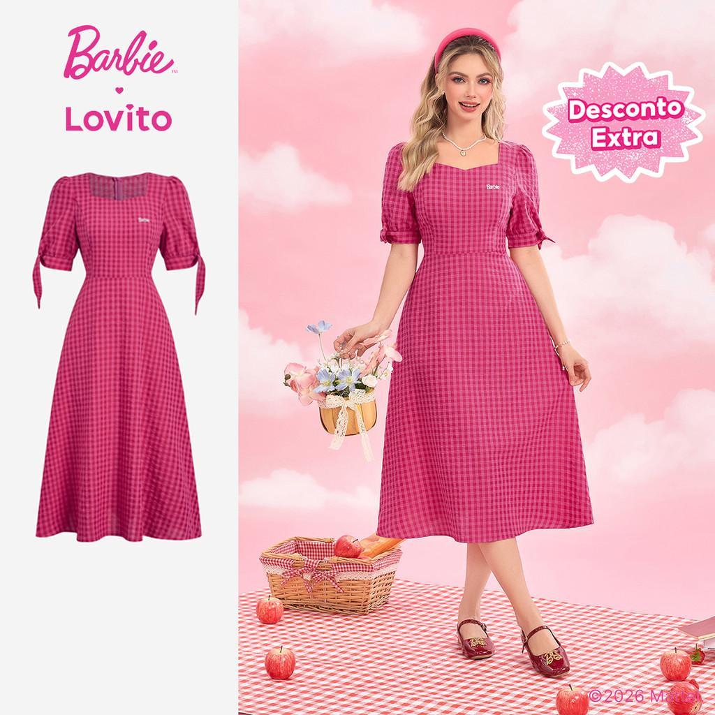 Barbie™ X Lovito Vestido Casual Rosa Vermelho Babado Na Barra primavera/verão DR
