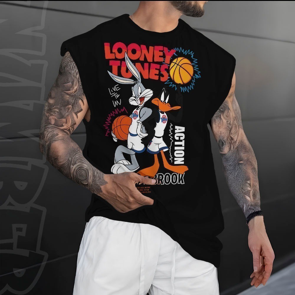 Camiseta regata machao oversized masculino de basquete Looney tunes streetwear unissex Longline