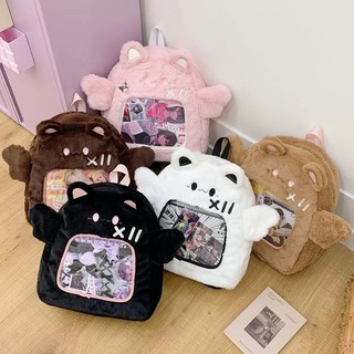 Estoque pronto estilo japonês Ins dos desenhos animados de pelúcia anjo gatinho mochila feminina barra Chiguzi dor saco 