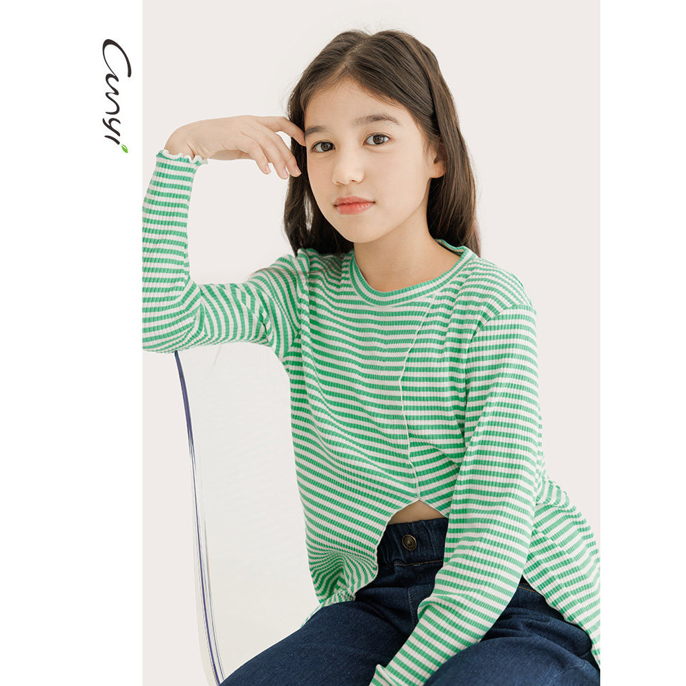 Chunyi Liangpin Roupas Infantis Meninas Camiseta de Manga Comprida 2024 Primavera Novos Produtos Médio Grande Crianças Ú