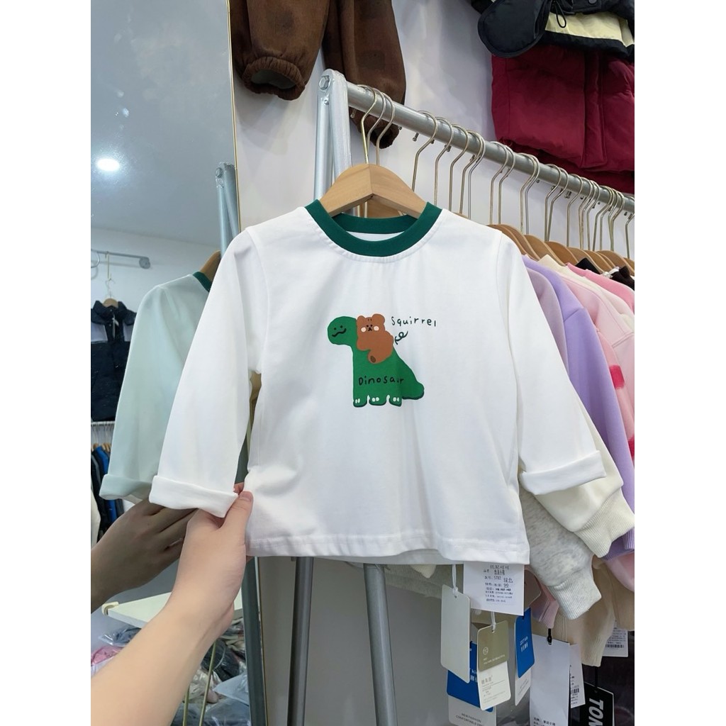 Meninos de manga comprida camiseta primavera outono estilo crianças bloqueio de cores dos desenhos animados dinossauro t