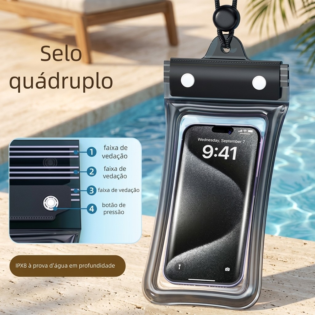Capa Bolsa Prova d'Água Universal Impermeável Celular Transparente Sensível Touch