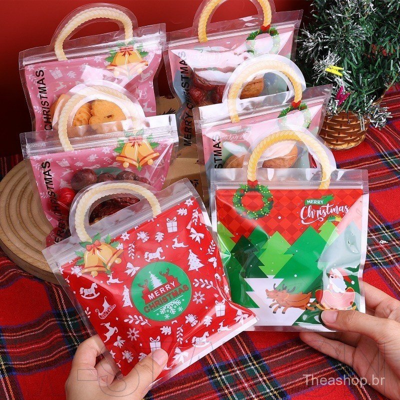 10-50 Unidades De Saco Selado Para Biscoitos De Natal-Bolsa De Doces Lanche De Desenho Animado-Sacos Autovedantes Embala