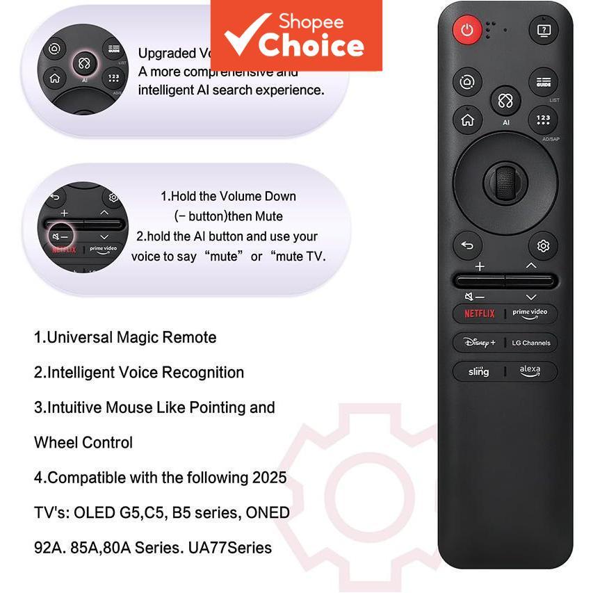 Compatível com o controle remoto inteligente com IA da LG para os modelos 2025 MR25GA, MR24GA, MR23GA, MR22GA, MR21GA e