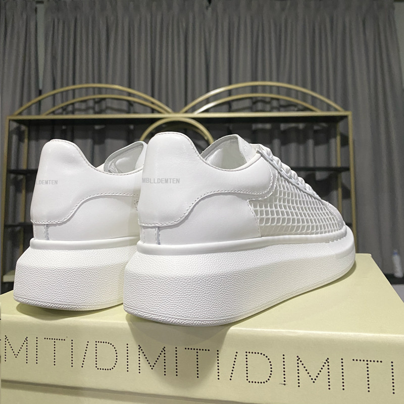 Sapatos brancos de couro feminino 2024 verão novo estilo de sola grossa All-Match na moda fino tênis casuais malha de co