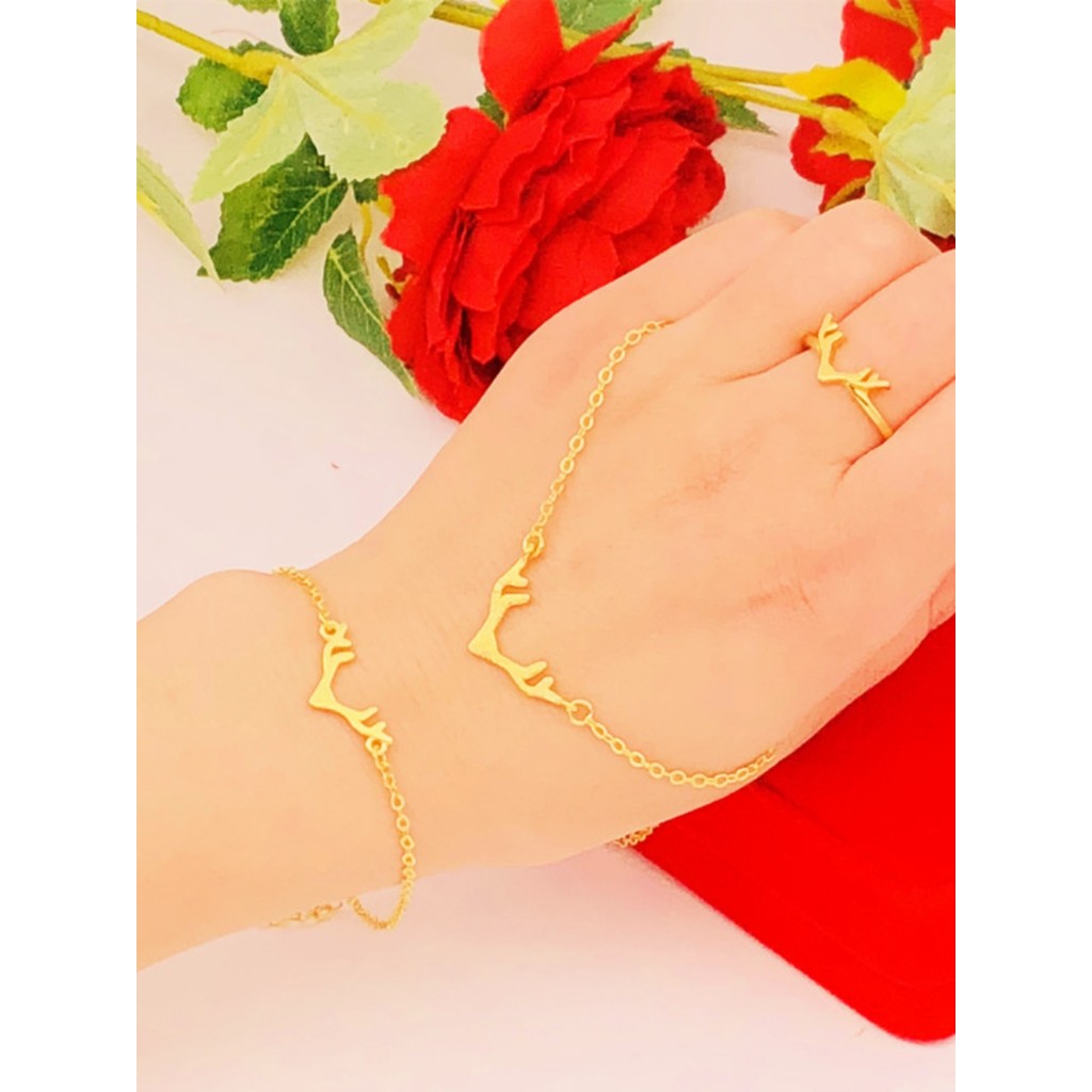 Moda areia ouro colar feminino cobre banhado a ouro falso chifres de ouro conjunto um cervo você imitação jóias de ouro 