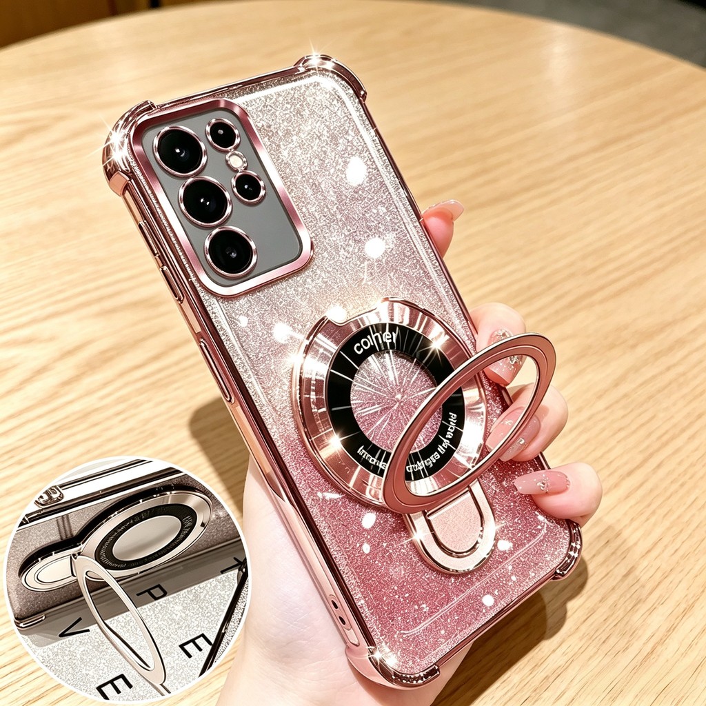 Glitter À Prova De Choque Magnético Caso De Telefone Para Samsung Galaxy S26 S25 S24 S23 Ultra Plus Edge FE Suporte Capa