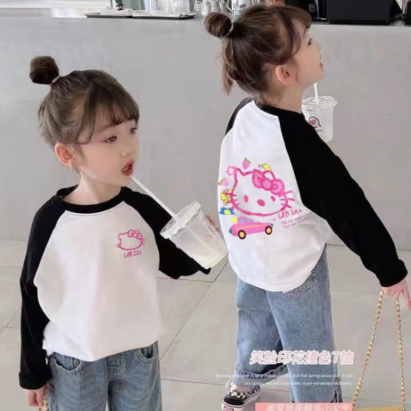 Algodão puro crianças meninos meninas contraste cor manga comprida camiseta 2026 primavera outono novo estilo médio pequ