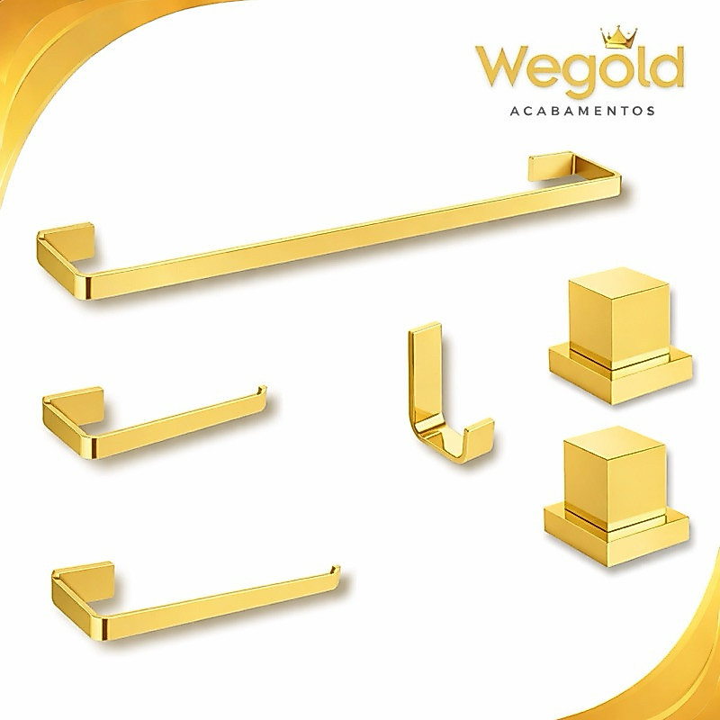 Kit Quadrado Dourado 4 Peças + 2 Acabamentos Para Registro Padrão Deca