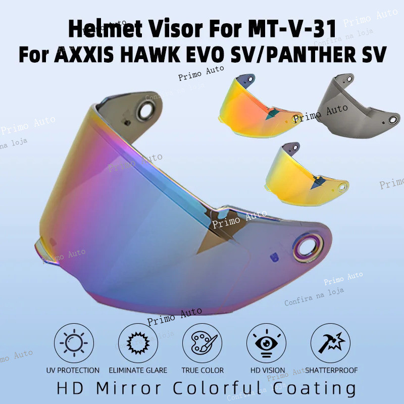[2025NOVO] Viseira para Capacete de Motocicleta MT-V-31 AXXIS HAWK EVO SV PANTHER SV, Anti-UV, preta transparente, clara