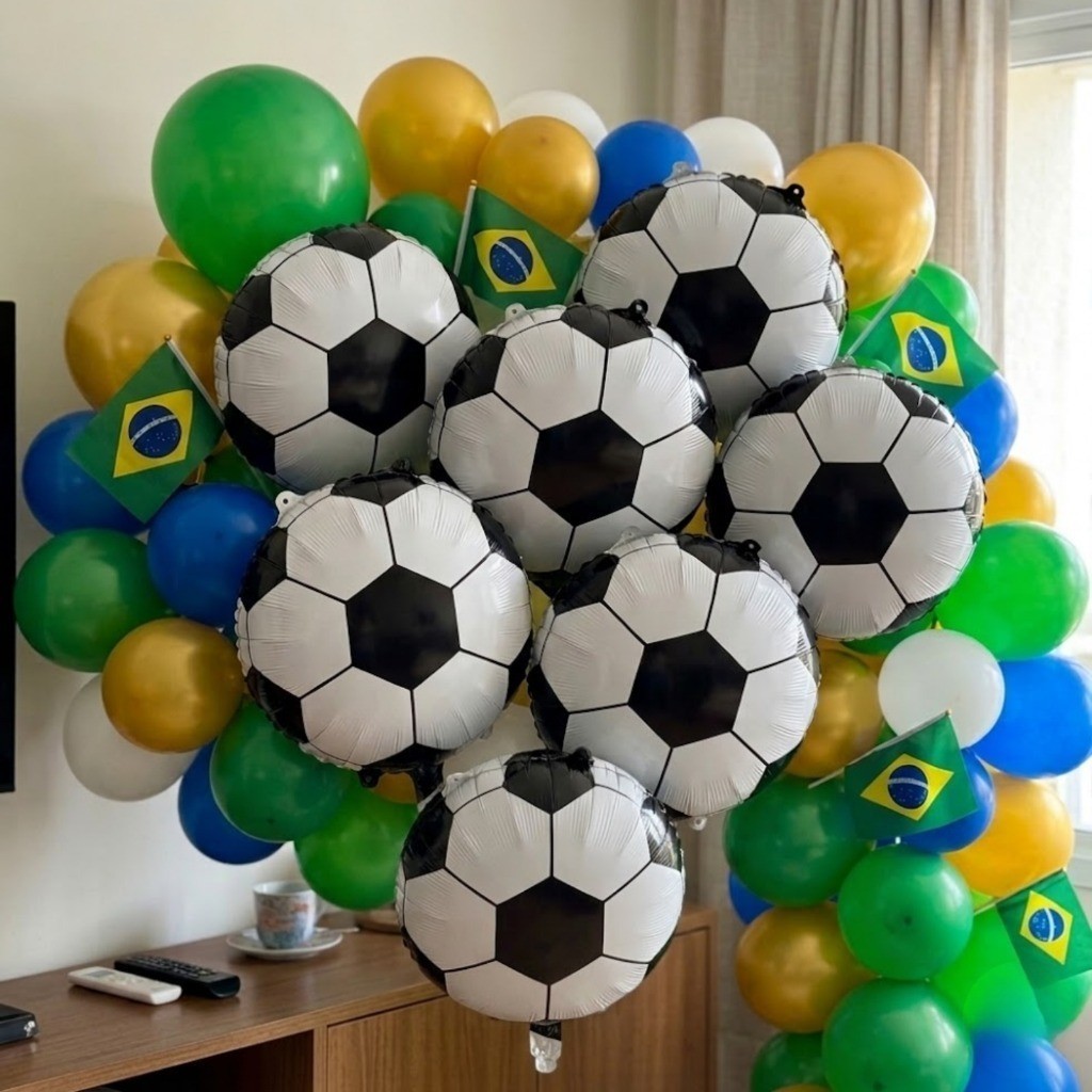 Kit Balões Metalizados Bola Futebol 35cm 10 20 30 40 Unidades Aniversário Festa