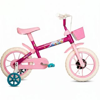 Bicicleta Infantil Aro 12 Com Rodinhas Lolli Pink Com Azul Turquesa Samy