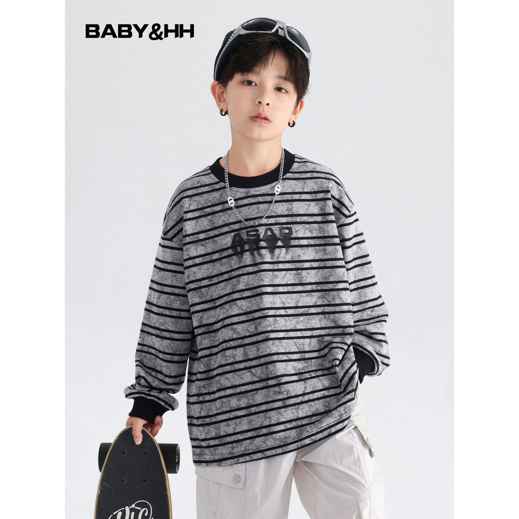 Meninos outono estilo coreano listrado esportes de manga comprida camiseta 2026 novo estilo crianças estudantes início d