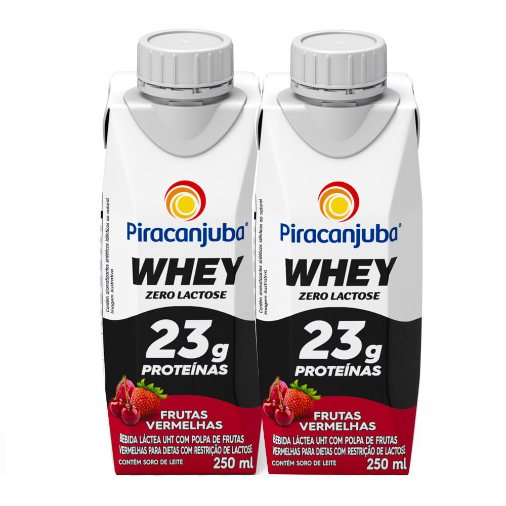 Kit 2 Bebida Láctea Piracanjuba Whey Zero Lactose com 23g de Proteína Sabor Frutas Vermelhas 250ml