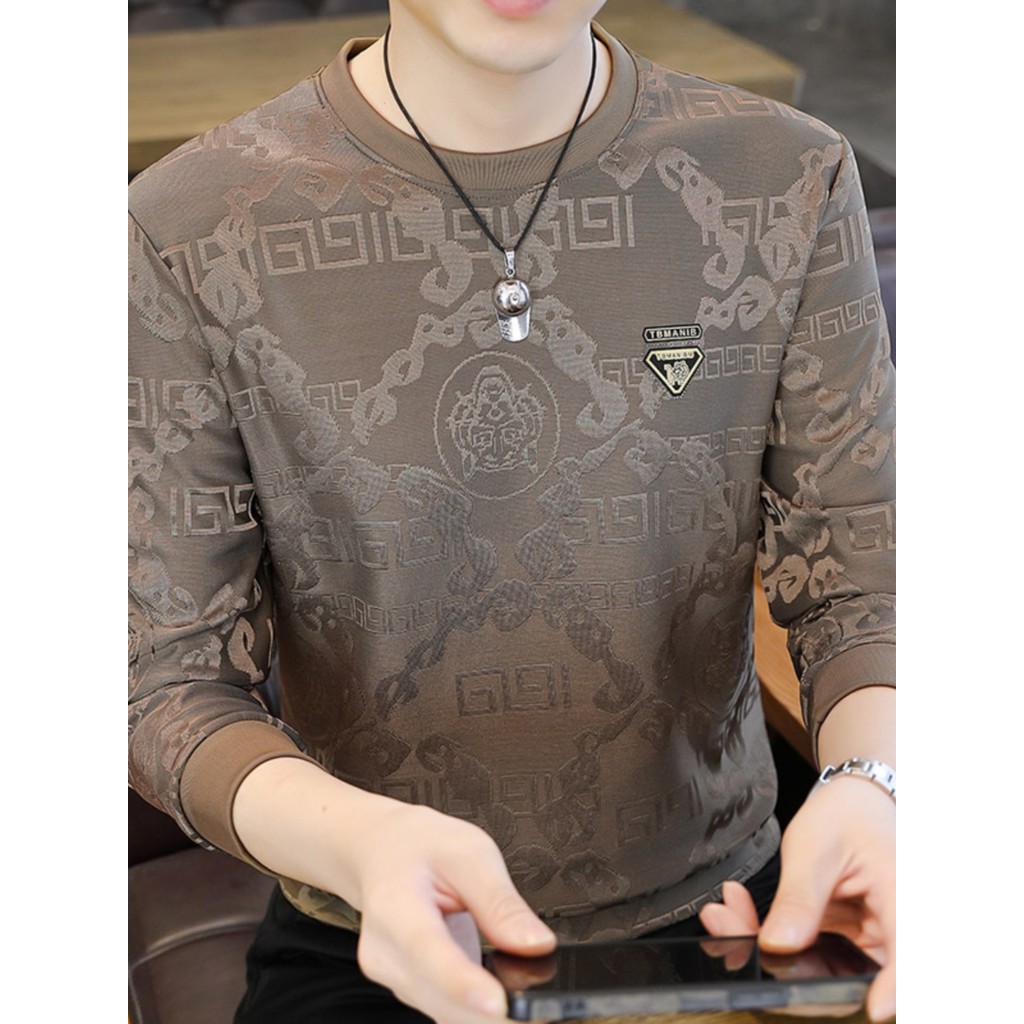 Moletom masculino outono novo estilo Street Wear bonito manga comprida camiseta masculina High-End europeu Casual fundo 