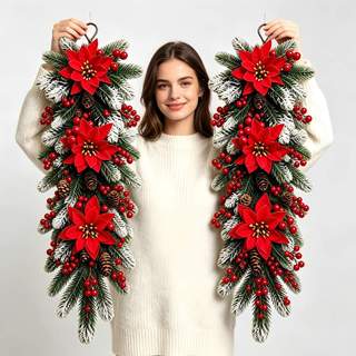 2 Guirlandas Decorativas de Natal de Alta Qualidade, Meticulosamente Elaboradas para Criar uma Atmosfera Festiva! Poinsé