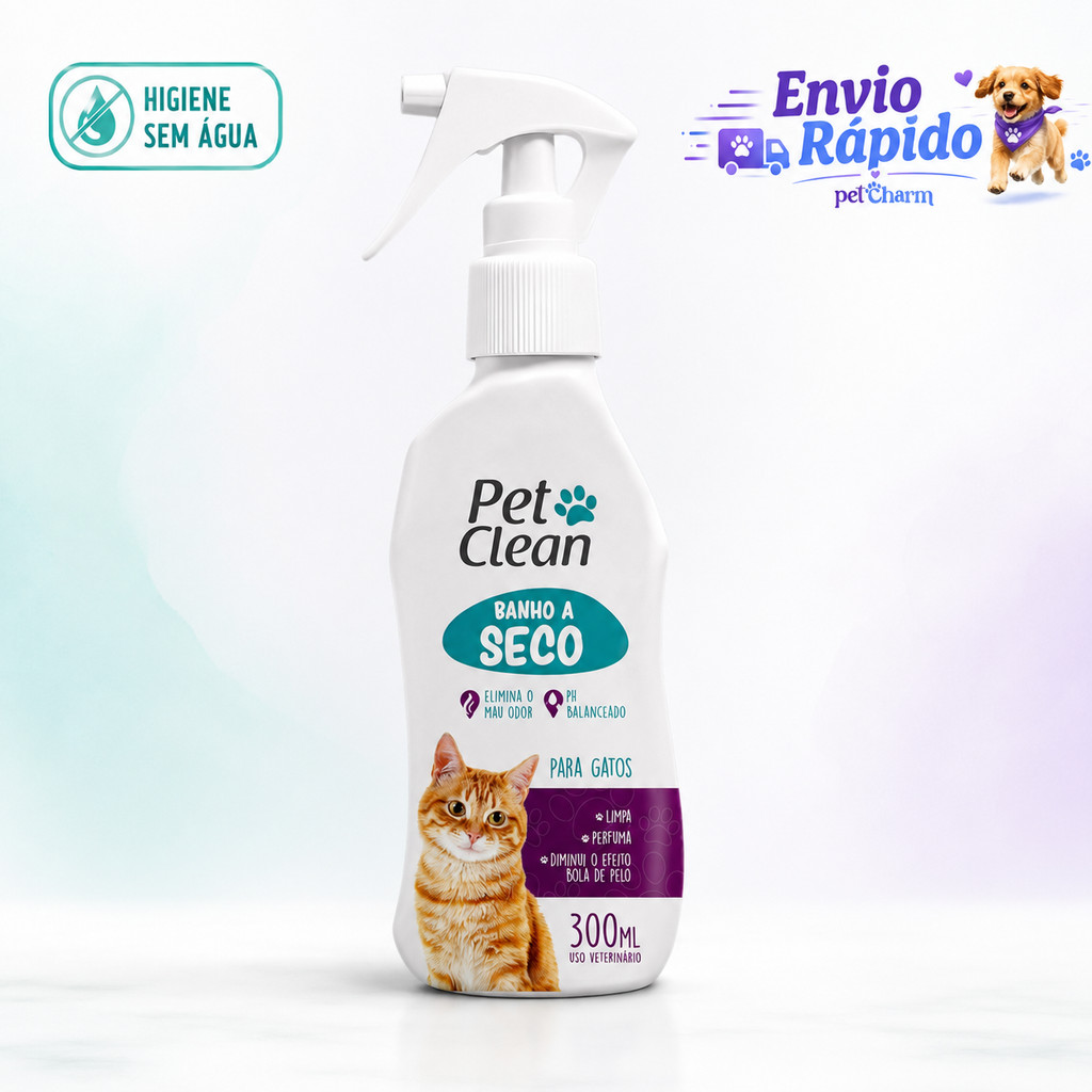 Banho a Seco p/ Gatos 300ml Pet Clean – Limpeza Rápida e Perfume Suave