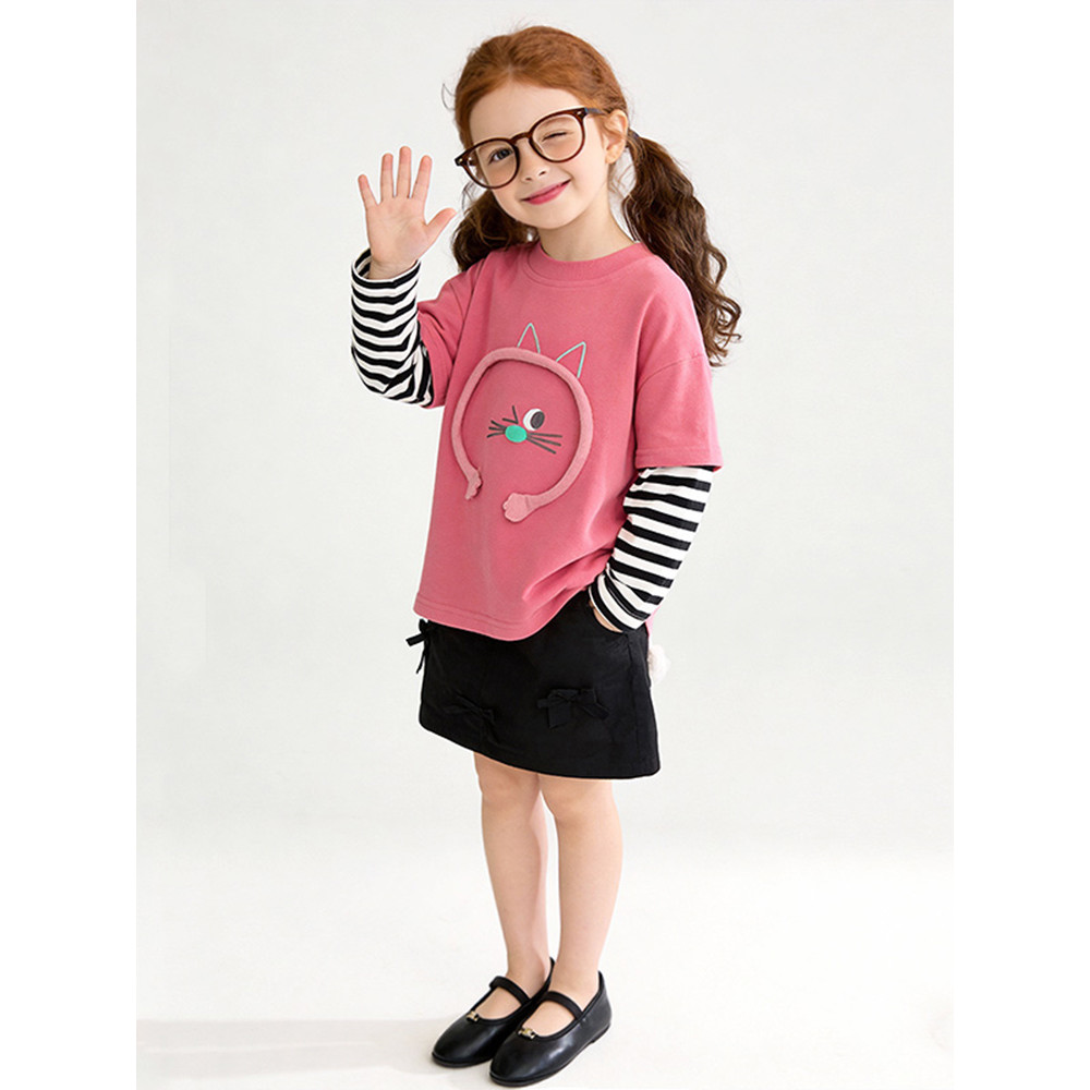 Meninas camiseta primavera outono 2026 novo estilo bebê menina estilo ocidental falso topo de duas peças crianças primav