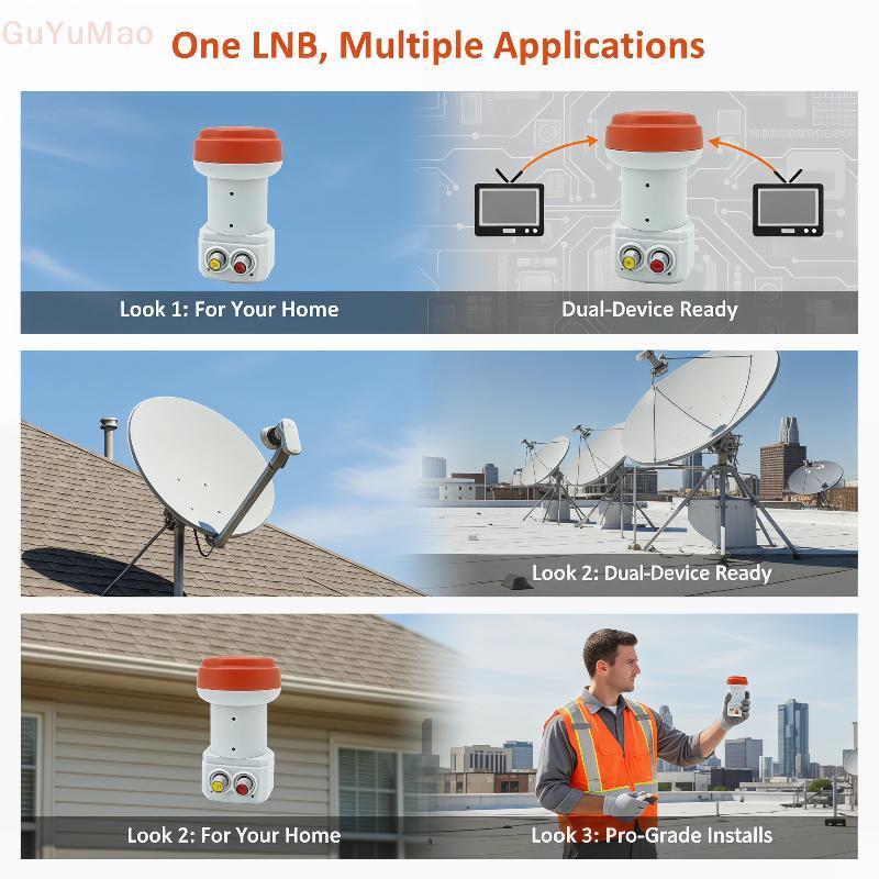 (gGUYU) KU Band Universal Dual LNB Conversor Linear De Saída Dupla Para Receptor De TV Via Satélite Sinal HD Transparent