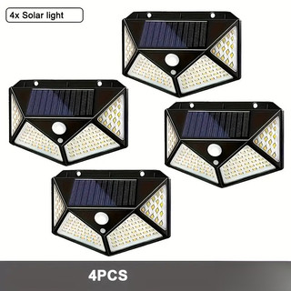 1/2/4 Pcs 100 Leds Luminária Parede Solar Com Sensor Jardim Externa Prova D'água