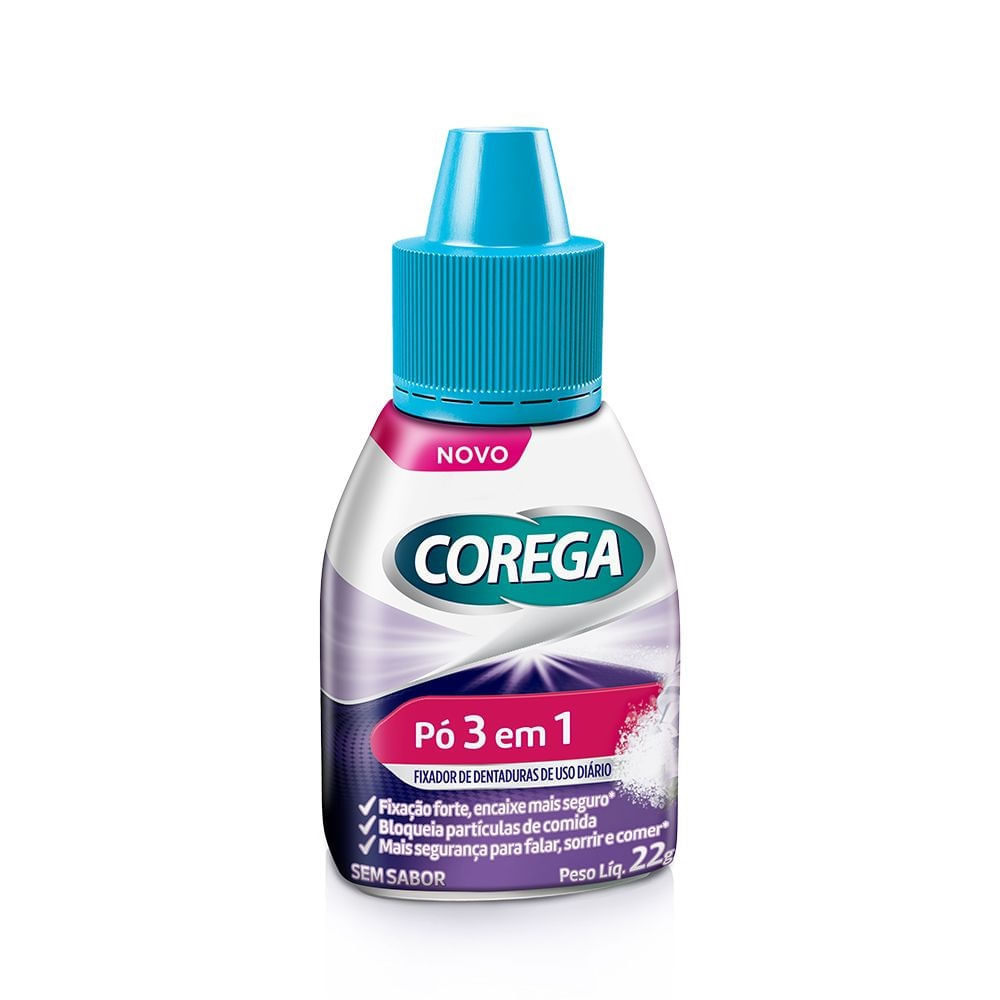 Pó Fixador para Dentadura 3 em 1 Sem Sabor Corega 22g